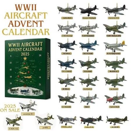 WWII Aircraft Advent Calendar 24 Days Christmas Countdown Calendar  Unique Mini  Fighter Countdown Surprise Gifts for Model Collectors Aviation Lovers