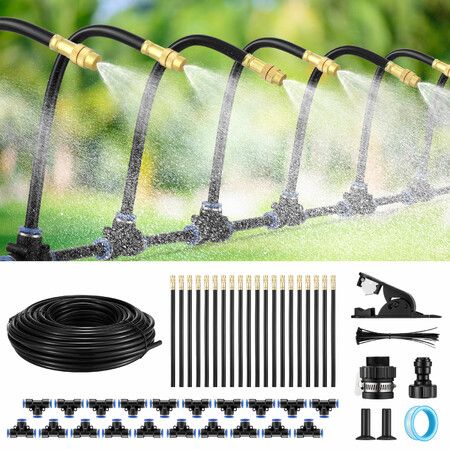 Drip Irrigation System 25m Automatic Garden Watering Misting Kit 360 Degree Adjustable Spray Tubing Sprinkler Nozzles Plant Greenhouse Lawn Raised Bed
