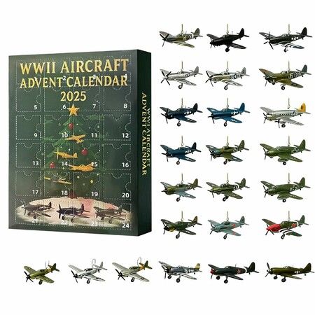WWII Aircraft Advent Calendar,24 Mini Warbirds Christmas Countdown Calendar with Fighter Planes,Bombers & Historical Aircraft Models