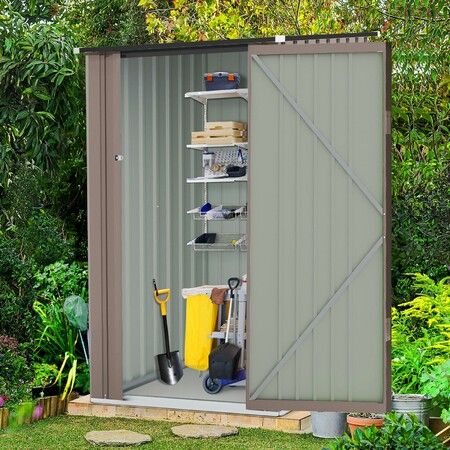 Garden Shed Outdoor Storage Backyard Tool House Lockable Bike Garage Utility Pet Dog Cat Shelter Plastic Galvanised Steel Tilted Roof 93x98x159cm