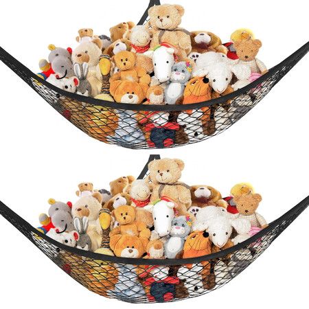 Stuffed Animal Net Hammock for Plushie Toys,Stuffed Animal Hammock Corner for Kids Room Decor,Ideas for Organizing Stuffy Collection,2 Pack,Black