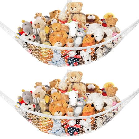 Stuffed Animal Net Hammock for Plushie Toys,Stuffed Animal Hammock Corner for Kids Room Decor,Ideas for Organizing Stuffy Collection 2Pack