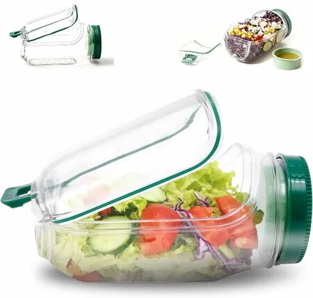 Salad Jar with Side Opening,Salad Pod Mason Jar Container with Leakproof Dressing Cup Dishwasher Safe Canisters for Meal Prep Home Outdoor Travel