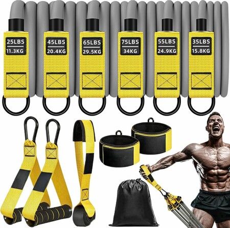Heavy Resistance Exercise Bands 300lbs with Handles Workout Bands for Men, Weight Bands Set for Muscle Training, Strength, Slim, Home Gym Equipment(Yellow)