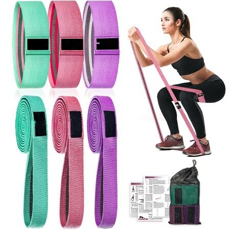 Fabric Resistance Bands for Working Out, 6Pack Non-Slip Exercise Bands for Women and Men, Fabric Booty Bands for Home, Fitness, Pilates, Stretching