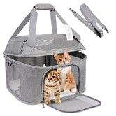 Large Cat Carrier for 2 Cats, Soft Side Pet Carrier for Cats Small Dog Up to 20 lbs, Collapsible Travel Dog Carrier Bag, Backpack (Gray)