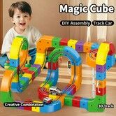 Rail Train  Set 3D Embedded Race Track Gravity Defying Motorized Car Rail Cube DIY  Montessori Sensory  Building Toy 81 Pcs STEM Christmas Birthday Gift