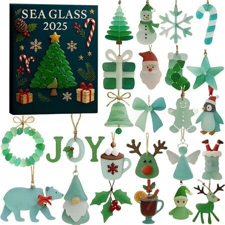 Sea Glass Advent Calendar 24DAYS Christmas TREE Collectable Advent Calendar  Blind Box 2D Flat Acrylic Ornament  Countdown Christmas Girls Gift