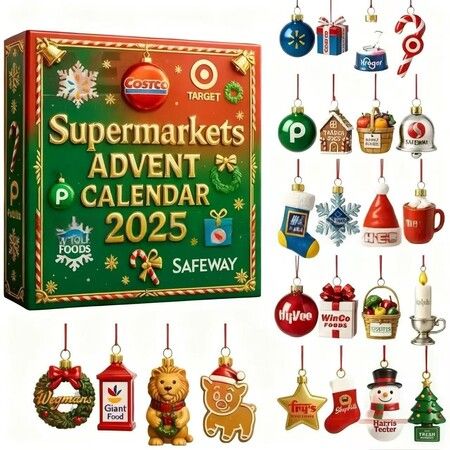 Supermarket shopping Grocery Glass Advent Calendar 24DAYS Christmas TREE Collectable Advent Calendar  Blind Box 2D Flat Acrylic  Countdown Christmas  Gift