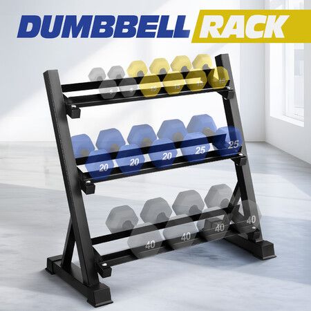 3 Tier Dumbbell Rack Weight Set Stand Home Gym Storage Racking Kettlebell Organizer Heavy Duty 300KG Adjustable Vertical Space Saving Holder Steel