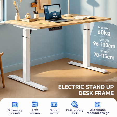 Electric Stand Up Desk Frame Adjustable Rising Base Legs for Sit and Standup Table Workstation Computer Heavy Duty Motorised Underframe Single Motor