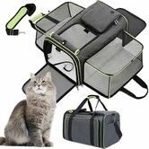 Large Cat Carrier Bag Expandable Soft Sided Pet Backpack Carrier for 1-2 Cats Portable Dog Carry Bag with Removable Fleece Pad for Travel,Camping(Green)