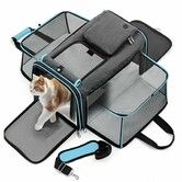 Large Cat Carrier Bag Expandable Soft Sided Pet Backpack Carrier for 1-2 Cats Portable Dog Carry Bag with Removable Fleece Pad for Travel,Camping(Blue)