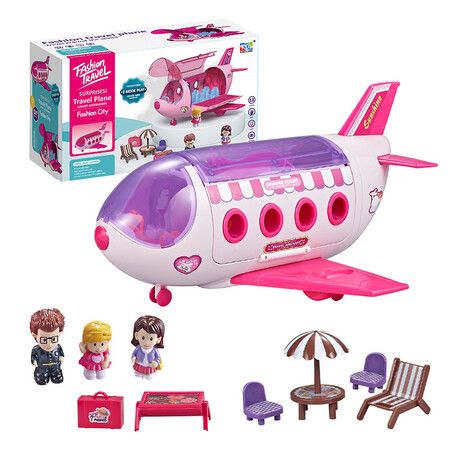 Pink Airplane Playset for Girls, Girls Airplane Toy with Little Person Figurines and Accessories, Dream Plane Playset for Girls Ages 3 to 10