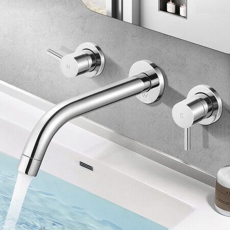 86H63-CHR WELS 6 Star 4.5 litres /Minute WELS Registration T36807 Mixer Taps Bath Tub Shower Wash Wall Mounted 1/4 Turn Cold Hot Water Faucet Spout Tapware
