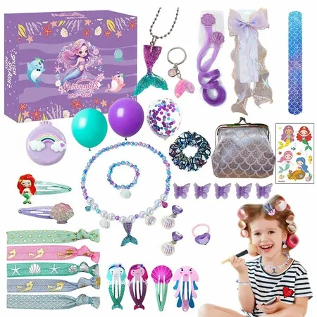 Christmas Advent Calendar 24 Days Mermaid Hair Accessories Makeup Hair Clips Toys Collection Kids Children Holiday Gift