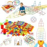 Straw Building Kit 600Pcs STEM Sensory Preschool Engineering Learner  Connectors Storage Box Indoor Outdoor Teamwork Birthday Gift