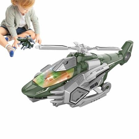 Helicopter Plane Toys Dinosaur Dino Transforming Toys with Light Music and Spray Effect Automatically Avoid Obstacles for Boys and Girls