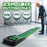 2.5M Golf Putting Mat Practice Putter Greens Trainer Indoor Outdoor Training Aid with Auto Ball Return Driving Exerciser Portable Grass Turf Fairway