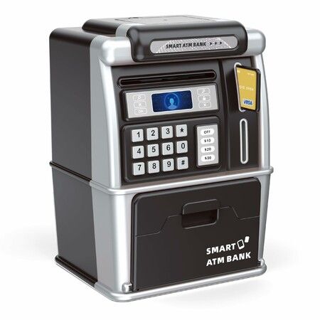 Electronic ATM Simulation Piggy Bank Auto Bill Roll Digital Password Simulated Face Recognition Money Safe Christmas Holiday Gift COL Black