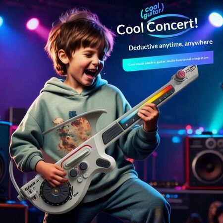 Eletronic Musical Guitar  Stringless Smart Guitar Foldable Smart DJ BASS Guitar  6 Light Modes Kids Instrument Christmas Birthday Gift COL Gray