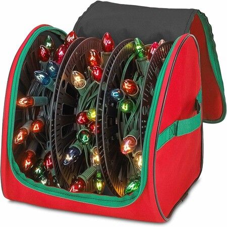 Premium Christmas Light Storage Bag, Heavy Duty Tear Proof 600D/Inside PVC Material, 3 Reels Stores up to 375 Ft of Mini Tree Lights