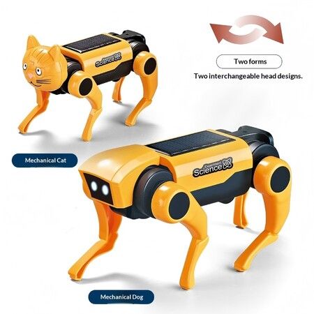 Solar Robot RC Mechanical Animal Vehicle Electronic Pets, DIY Installation Dog Cat 2 Heads Kids Birthday Christmas Gifts