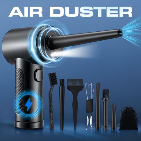 Electric Air Duster Blower Mini Cleaner Inflator Handheld Cordless Compressed Power Fan 3 Speed Lights Fast Charge Computer Keyboard Home Car Cleaning