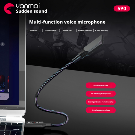 Mini USB Microphone for Laptop and Desktop Computer,with Gooseneck & Universal USB Sound Card,Compatible with PC and Mac