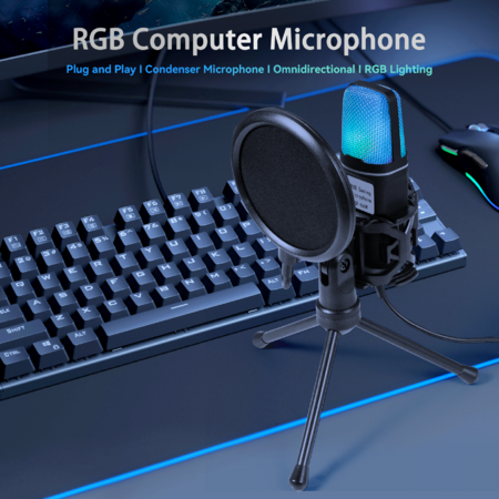 RGB Gaming Microphone,USB PC Mic for Streaming,Podcasts,Recording,Condenser Computer Desktop Mic on Mac/PS4/PS5
