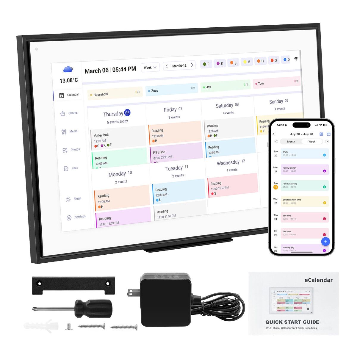 WiFi Wall Digital Calendar 15.6 Inch, HD IPS Display, Smart Touch Screen, Family Organiser