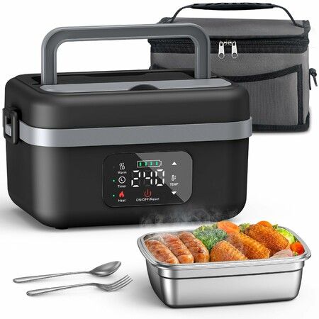 Heated Lunch Box Cordless Rechargeable Food Warmer 16000mAh Battery 1L Smart Reservation Keep Warm Portable Meal Prep Container