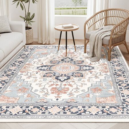 Floor Rug Area Carpet Traditional Soft Washable Runner 2x3m Large Bedroom Living Dining Room Mat Under Table Pad Non Slip Stain Resistant Low Profile