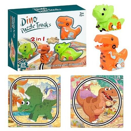 Puzzle Racer Car Track Set For Kids, Puzzle Dinosaur Play Set Playset - Race Track Toys for Kids Ages 3+, Educational Learning Toy