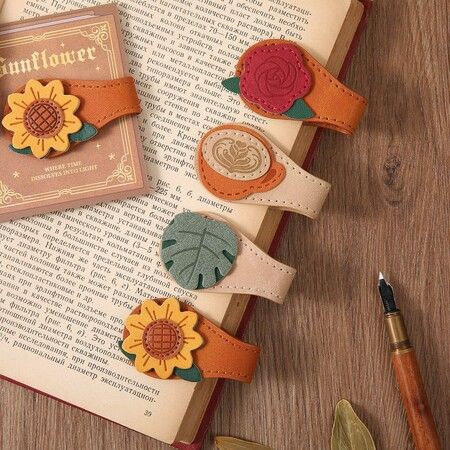 4PCS Vintage Magnetic Leather Bookmark,Leather Magnetic Bookmarks for Women,Magnetic PU Bookmarks Clip Book Accessories