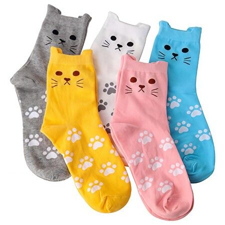 5 Pairs Women Cat Socks,Funny Animal Socks,Funny Casual Birthday Socks,Christmas Gifts for Cat Lovers