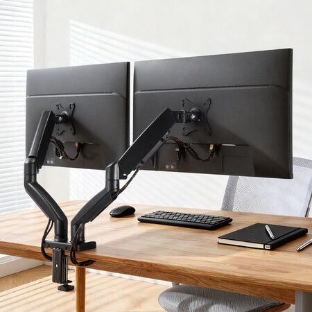 Dual Monitor Arm Desk Mount Stand LED HD TV Screen Display Gas Spring Holder Bracket Fully Adjustable Display 13-32 Inch Computer PC 75mm 100mm VESA