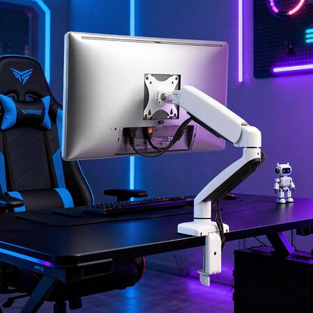 Single Monitor Mount Desk Stand Gas Spring Adjustable Arm 13-32 Inch Screens TV LED Computer PC Riser Bracket Holder 75mm 100mm VESA PLASA 8kg White