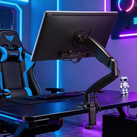 Monitor Riser Stand Single Arm Fully Adjustable Desk Mount 13-32Inch Computer PC Screen TV LED LCD Bracket Gas Spring Holder 75mm 100mm VESA PLASA 8kg