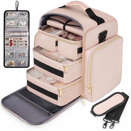 5-in-1 Extra Large Travel Makeup Bag with Detachable Pouches and Dividers,Travel Makeup Case, Cosmetic Organizer for Accessories,Essentials