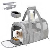 Pet Carrier Portable Foldable Pet Bag for Dogs,Cat Carrier with Soft Mattress and Bowl with Adjustable Shoulder Strap(Grey)