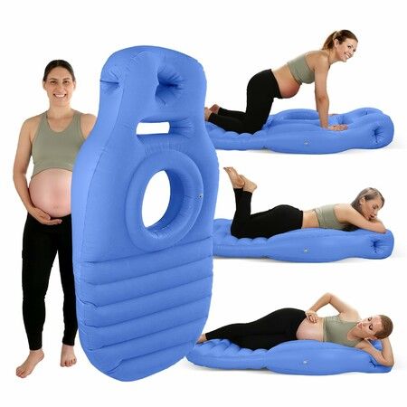 Pregnancy Blow Up Pillow  Full Body Maternity Airbed with Hole for Stomach Sleeping Back Pain Relief Christmas Gift COL Blue