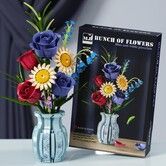 Roses Flower Bouquet Building Set,787Pcs Artificial Flower Kit with Vase,Valentine's Birthday Botanical Collection Gift for Women