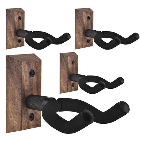 4 Pack Black Walnut Wood Guitar Bass Ukulele Hooks Suitable For Any Regular And Non-symmetrical Headstocks