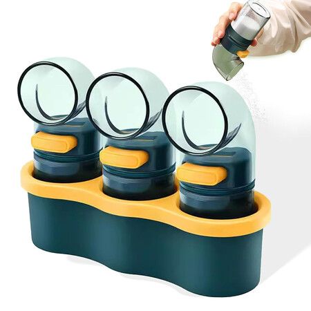 Press to Dispense Salt Containers with Base, 10ml Precision Seasoning Jars for Kitchen, Spice Containers with One Hand Push Control, 3 Pcs