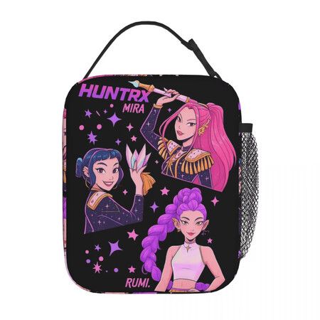 K-pop Demon Lunch Bag For Unisex Huntrix Graphic Lunch Box Cooler Bag Convenient Oxford Tote Food Bags