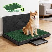 Pet Dog Toilet Potty Training Puppy Indoor Bathroom Artificial Grass 2 Mats House Pee Pad Tray Holder Urine Wall Splash Guard Portable Large 75x50cm