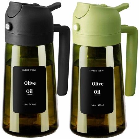 Olive Oil Dispenser and Oil Sprayer 16oz/470ml Glass Light Proof Oil Pourer for Kitchen,Air Fryer,Cooking,Salad,BBQ 2 Pack