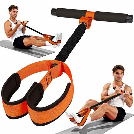 Durable Pedal Resistance Band with Handle,Thickened Latex Tubes and Soft Foam Fabric Foot Pedal,Sit Up Exercise Equipment (Orange)