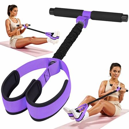 Durable Pedal Resistance Band with Handle,Thickened Latex Tubes and Soft Foam Fabric Foot Pedal,Sit Up Exercise Equipment (Purple)
